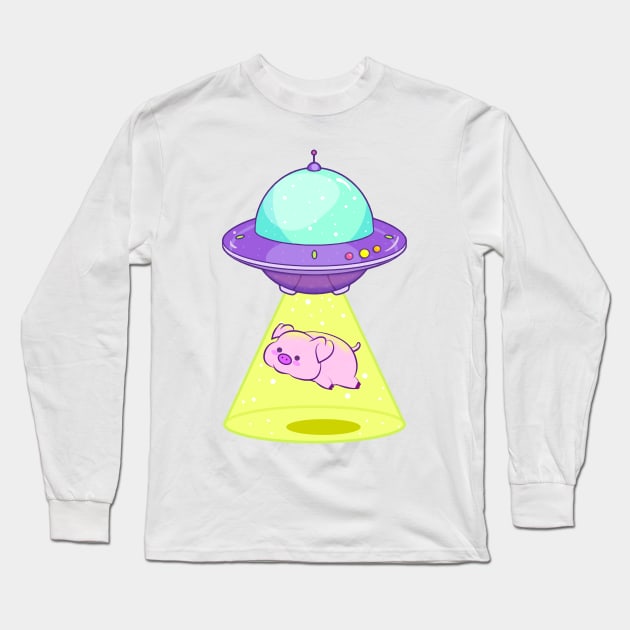 Pig Abduction - Alien Spaceship Long Sleeve T-Shirt by SpellsSell